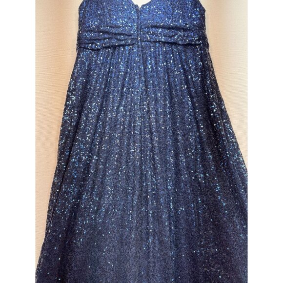 Women's Sequin V Neck Long Bridesmaid Dress Sz 1B Navy Sleeveless - Picture 12 of 13